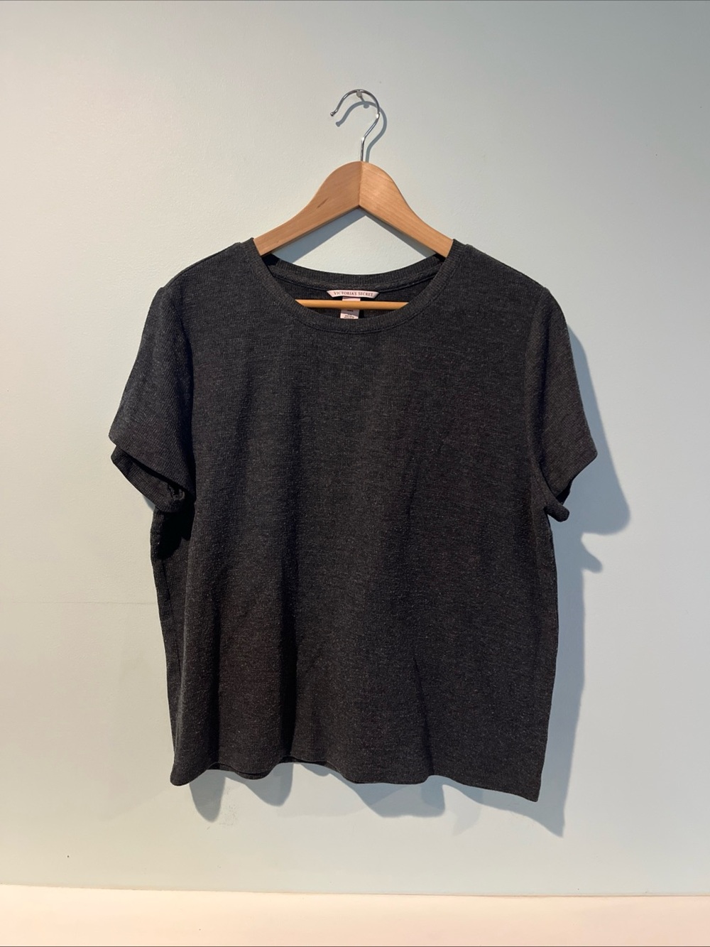 Victoria's Secret Women’s Charcoal Gray Ribbed Knit Short Crew Neck Top, Size L